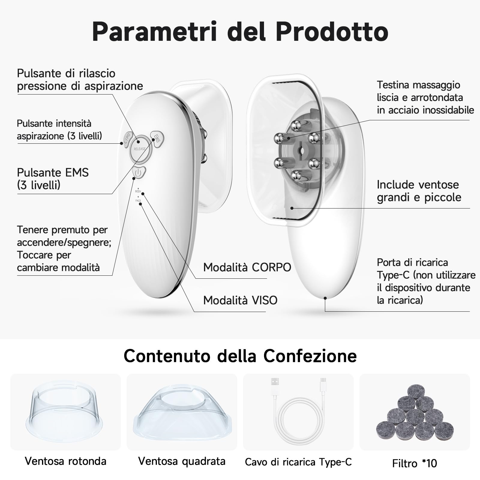 Coppette 3 in 1 anticellulite | Coppette, EMS, luce rossa. Addome/gambe/glutei, 3–5 min/giorno, pelle soda