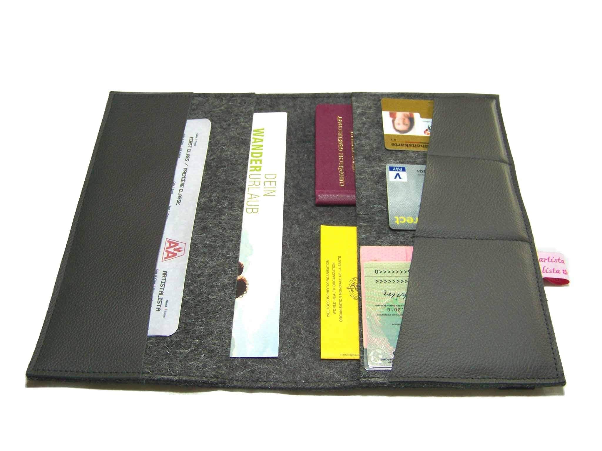 Reiseorganizer Reiseetui Dokumententasche Wollfilz Filz Leder für Reisedokumente
