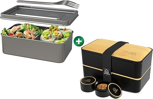 Umami Lonchera Bento para adultos con utensilios, 40 onzas y 32 onzas, contenedor de almuerzo apto para microondas, a prueba de fugas, apilables,