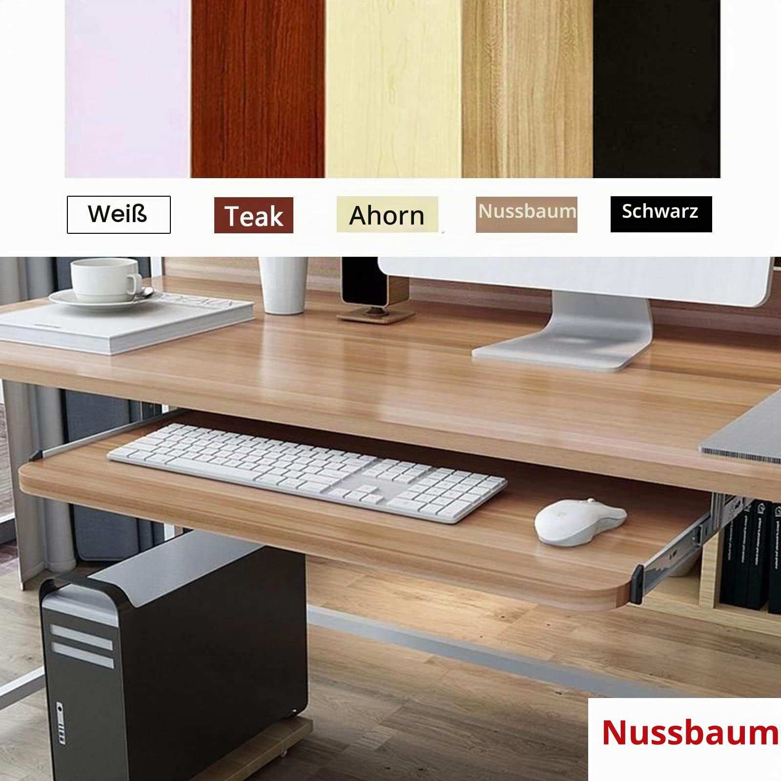 Verschiebbares Tastaturregal unter dem Schreibtisch, Tastaturablage – aus Metallschienen und Holzablage – 54 60 70 cm Mausplattform – für Zuhause, Büro, Schule, Garage, Computerschubladen-Or