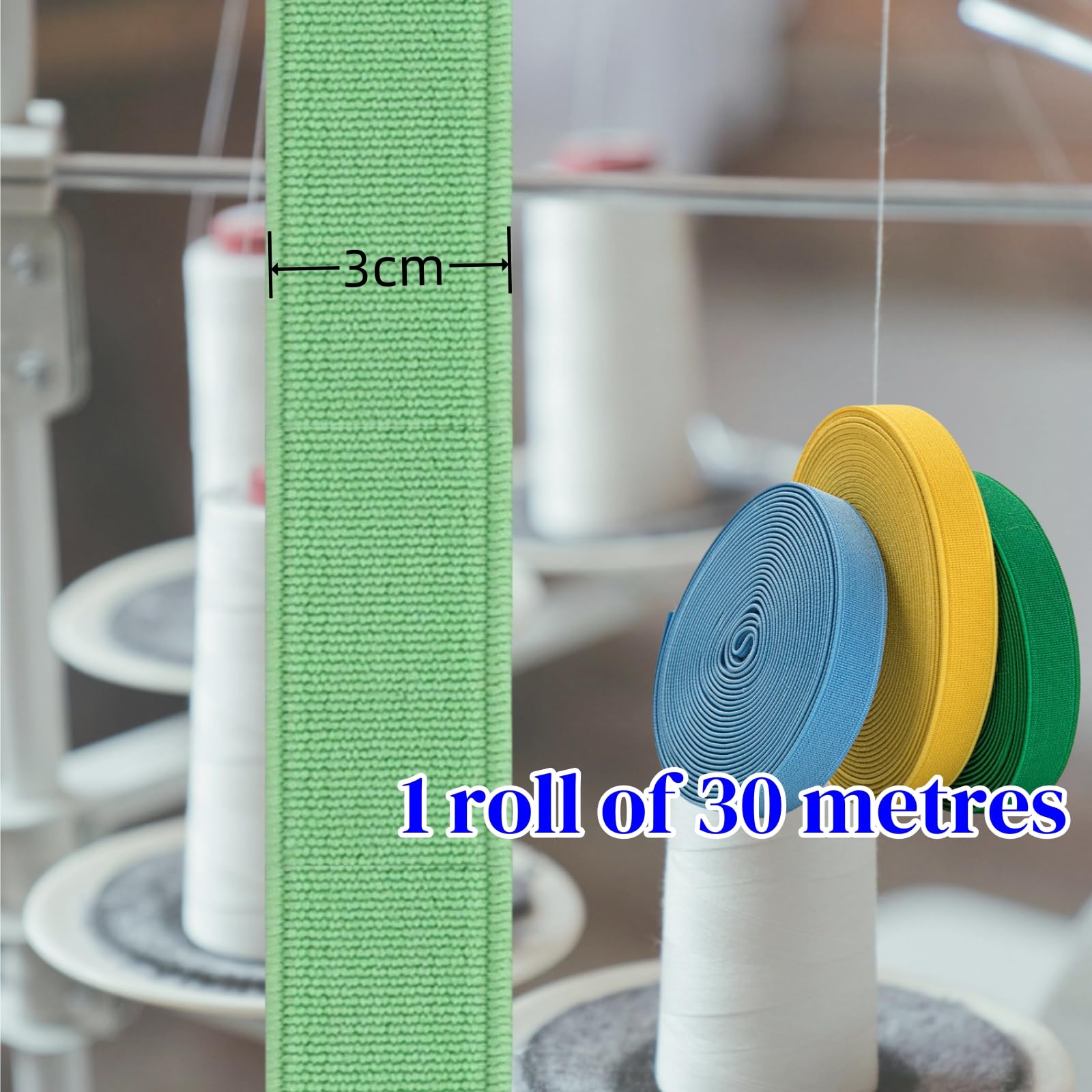1 Stück 30M Langes 2.5-4cm Breites, Gummiband, Gürtelband,flache Gummibänder, Nähen Gummiband, Kleidungszubehör, Ideal für DIY Nähen, Kleidung und Basteln (Hellgrün, 3cm)