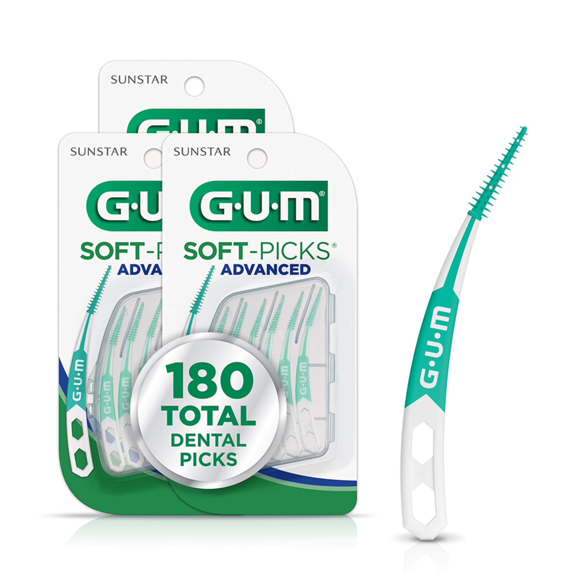 GUM Soft-Picks Advanced, Easy to Use Dental Picks for Teeth Cleaning and Gum Health, Disposable Interdental Brushes with Convenient Carry Case, Dentist Recommended Dental Picks, 60 Count (Pack of 3)