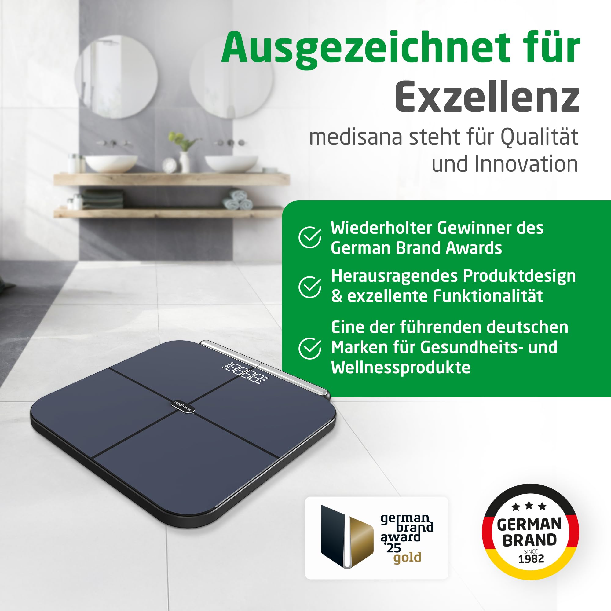 medisana BS 850 connect Körperanalysewaage mit Handsensoren, Körperwaage mit 8 Elektroden, Messung von Gewicht, Körperfett, Muskelmasse etc., Personenwaage smart mit App-Anbindung