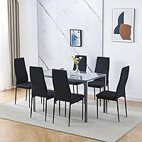 Vista 1 de BELIFEGLORY Juego de 6 sillas y mesas de comedor negras modernas de 7 piezas para cocina pequeña mesa rectangular templado de vidrio y 6 sillas