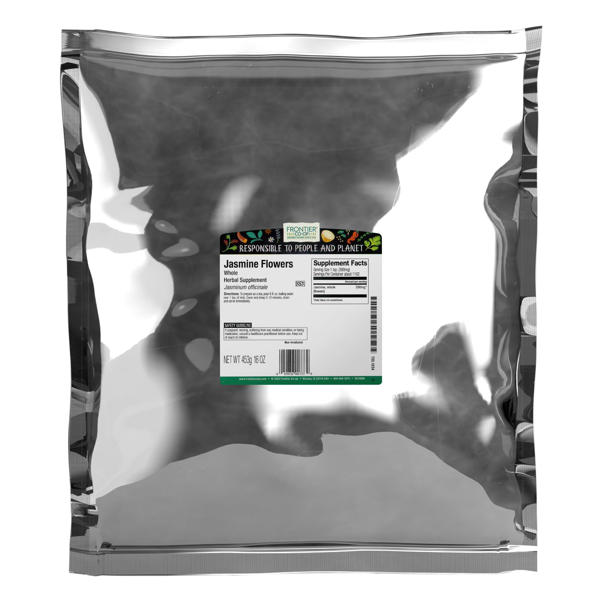 Frontier Co-op Dried Jasmine Flowers, 1lb Bulk Bag, Whole Jasmine Buds, Natural & Kosher Edible Flowers | Ideal for Jasmine Flowers Tea and Herbal Use