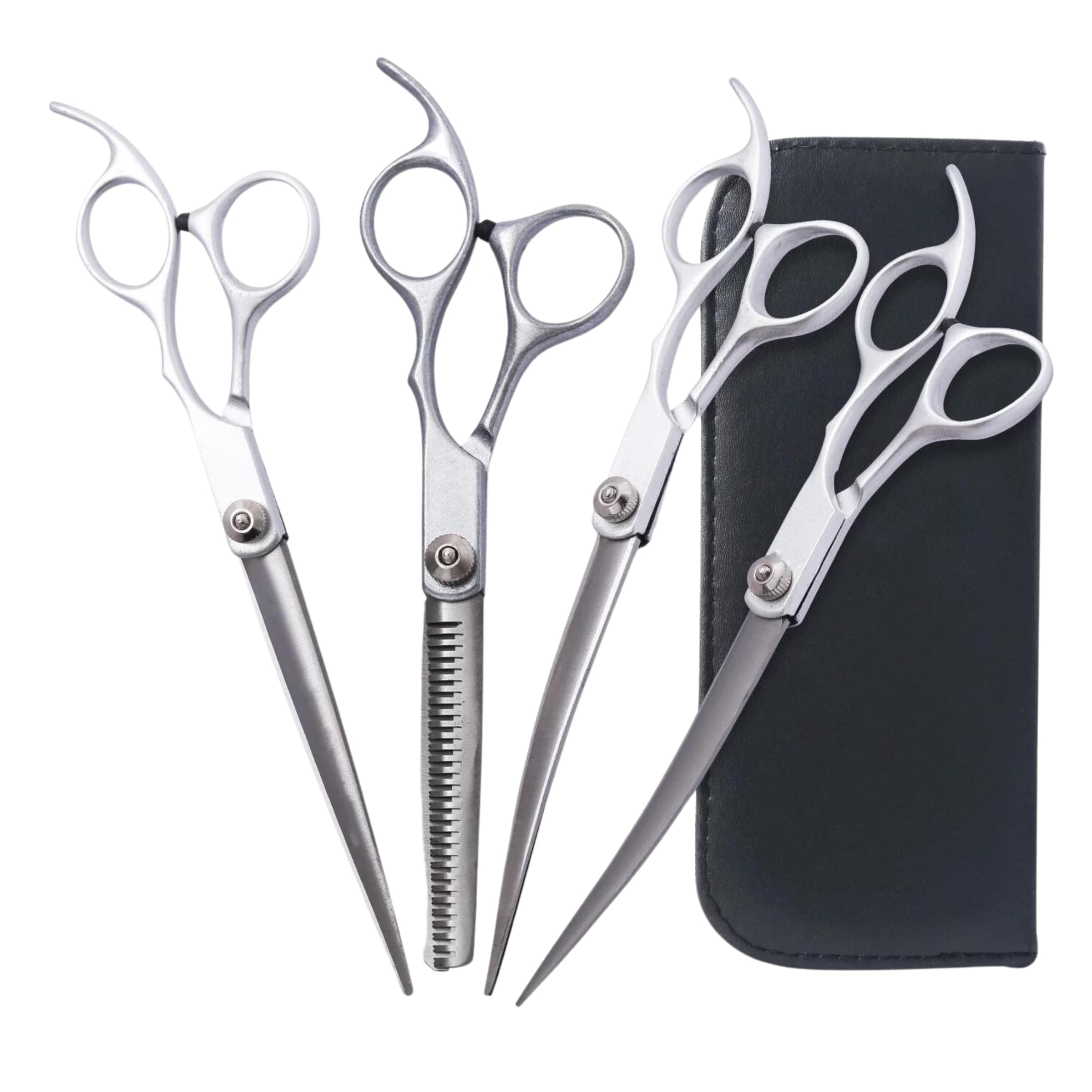 Foodie Puppies Professional Pet Grooming Scissors Kit for Dogs and Cats - (4 Scissor Set) | Straight, Up Curved, Down Curved and Chunker Scissor Combo |Hair Cutting Scissors Variety Pack
