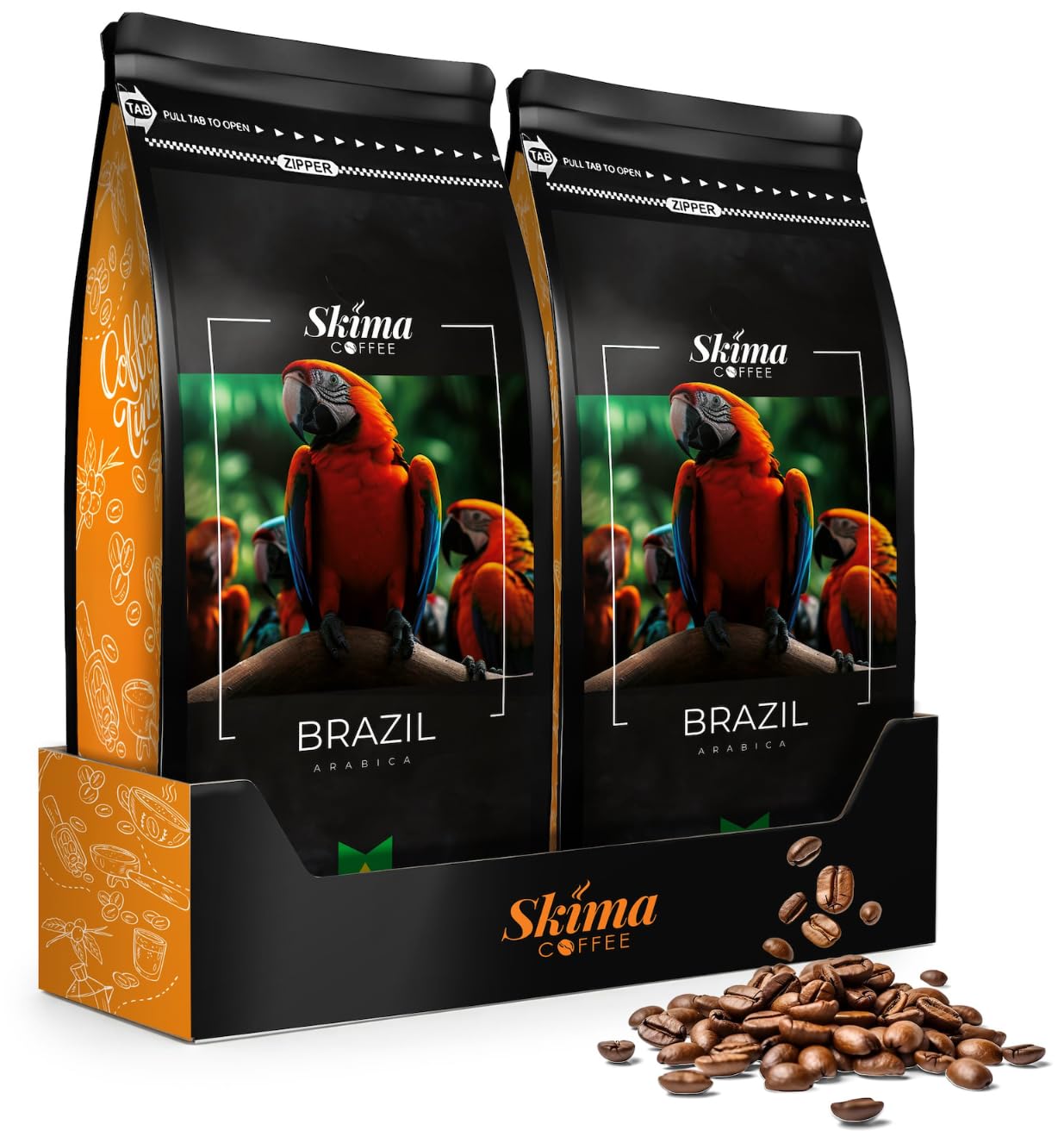 SkimaCoffee Café en grano 2 x 1 kg BRASIL 100% Arábica recién tostado