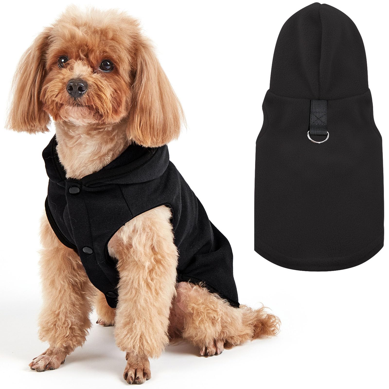 Pet Shirt Dog Winter Coat Puppy Sweater with D-Ring Leash, Dog Clothes for Medium-Small Dogs Cats, Hooded Outfit for Boys Girls, Cold Weather Sweatshirt (Small)