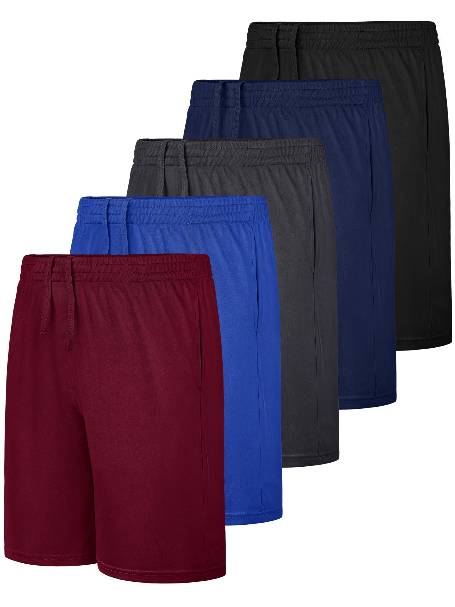JORHIG 5 Pack Boys Athletic Shorts, Kids Youth Basketball Soccer Active Performance Quick Dry Shorts with Pockets Drawstring — view 7