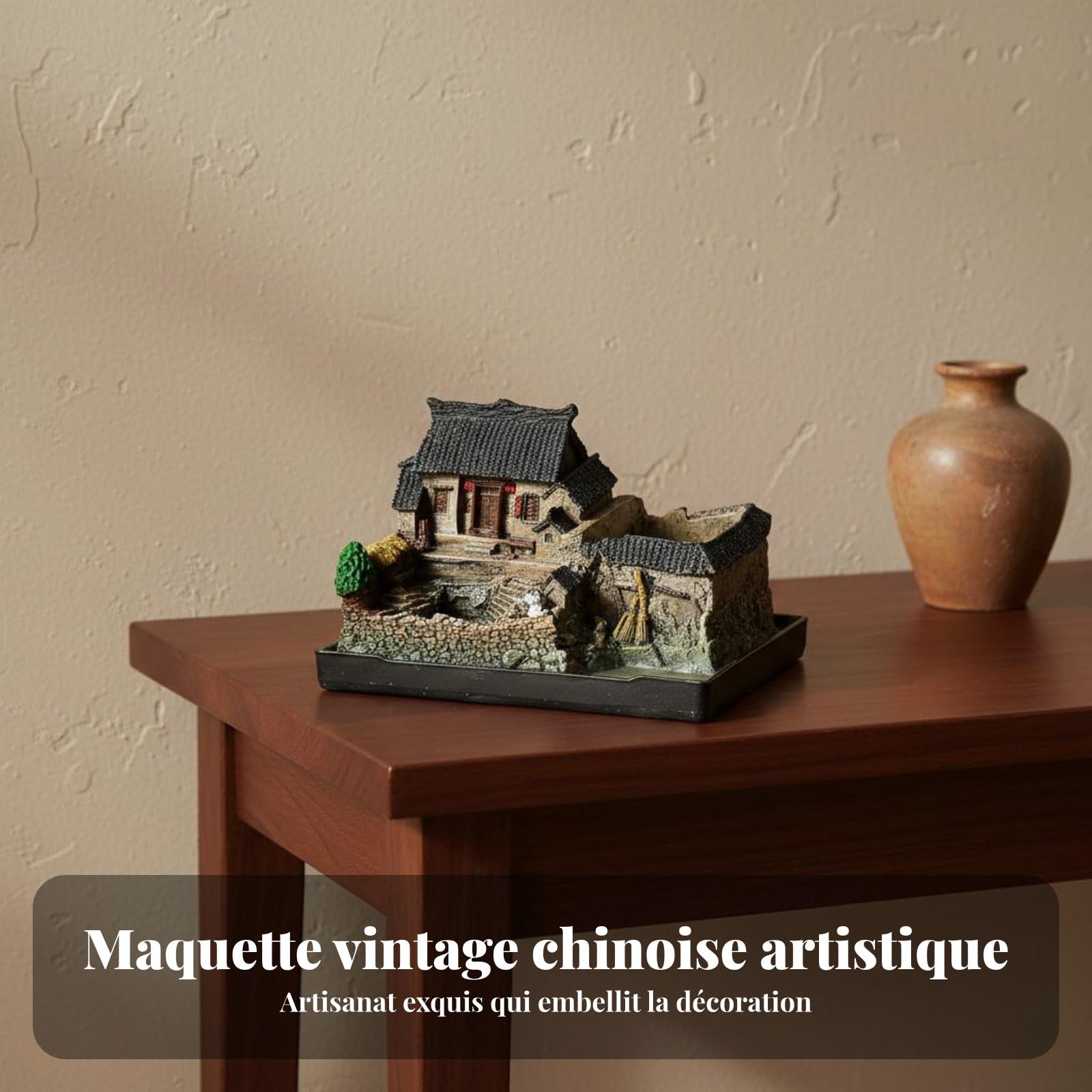 Casa in Resina Miniatura Rustica Modellino Casale Cinese Scultura Country Ornamento Tradizionale Materiale Resina Finiture Curate Adatta a Scrivania, 24 18 12cm, Stile 4
