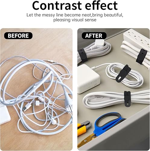 Miniatura 6 de Oligei 25 bridas de silicona para cables, reutilizables, de alta elasticidad para cables eléctricos, organizador de cables para auriculares,