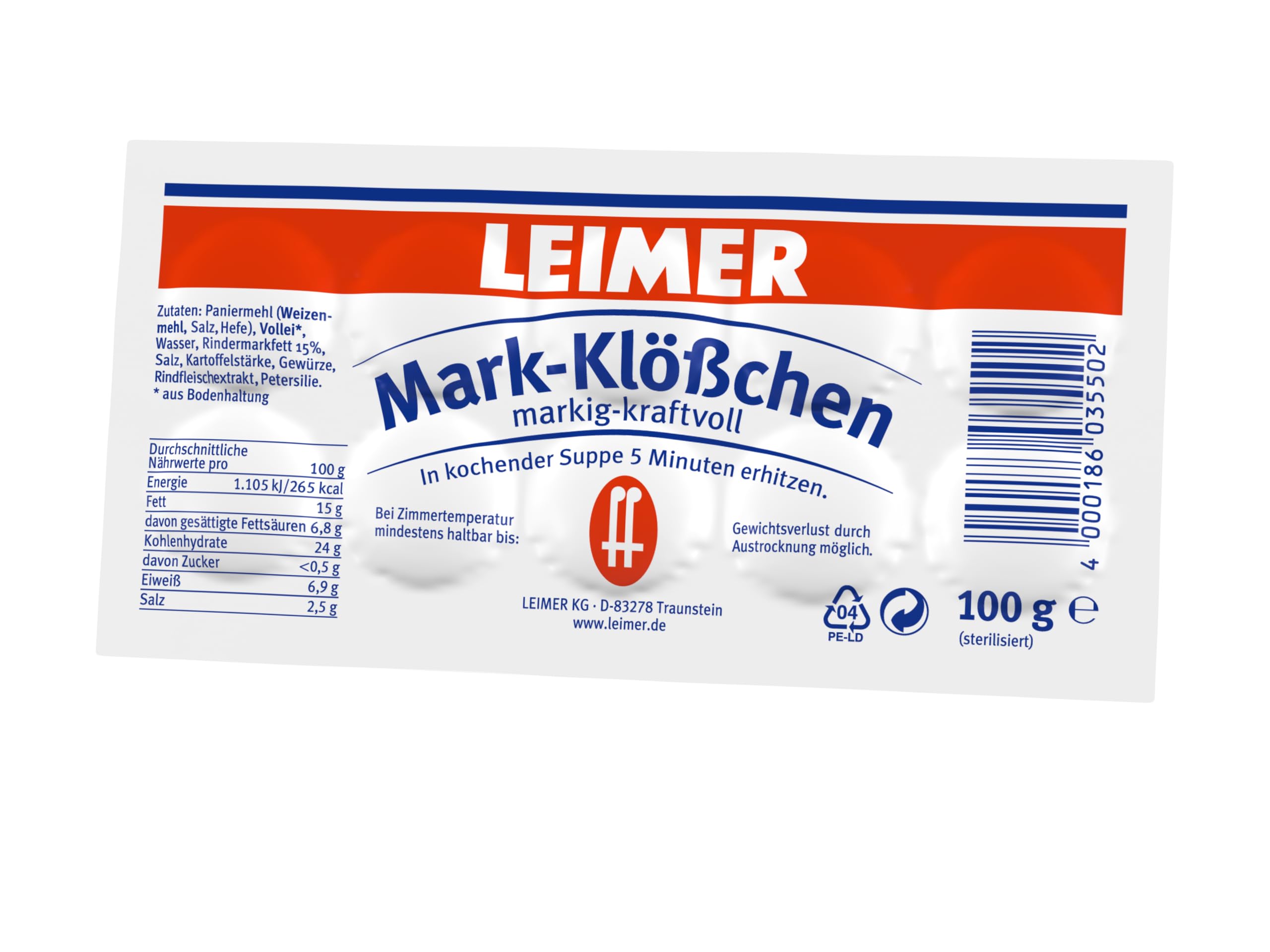 LEIMER Mark-Klößchen 200g – Markig-kraftvolle Klößchen als klassische Suppeneinlage (1 x 200g)