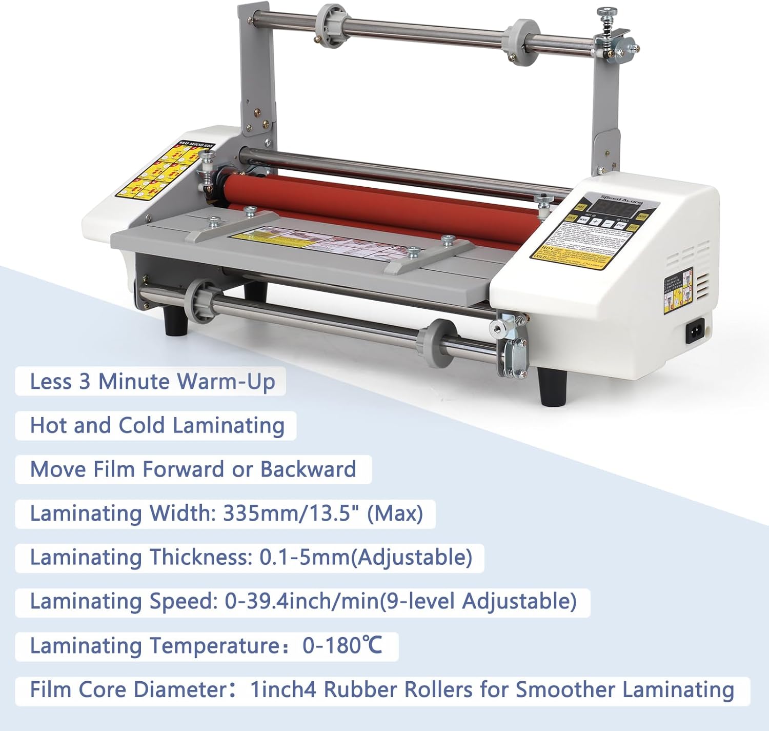 13.5" Laminator Machine High Speed Hot and Cold Roll Laminating Machine Single/Dual Sides with Digital Display for A3/A4 Paper Lamination, Speed Adjustable 3 Minute Warm-Up, 110V (Film not Included)