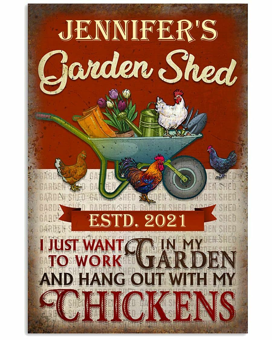 AZOLID Targa in metallo vintage con scritta Farm Chicken I Just Want to Work in My