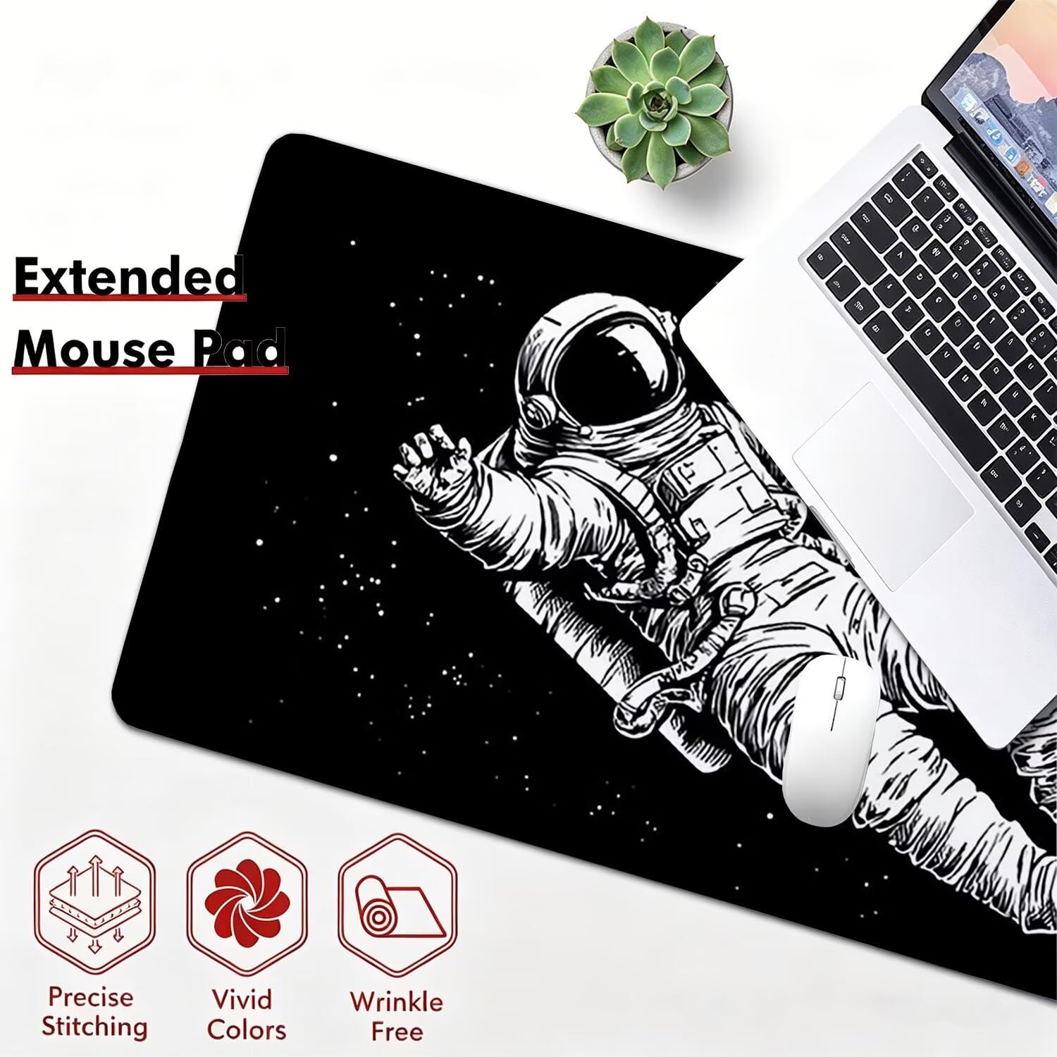 Tappetino Mouse Gaming XXL, Mousepad 1200x600x4mm nero astronauta-2 0x0-245 | Tappetino Scrivania con Base in Gomma Antiscivolo Bordi Cuciti per Computer, PC, Migliora la Precisione e la Velocità