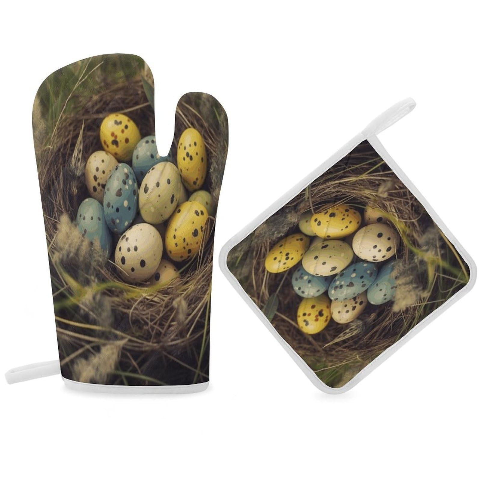 Fodpand Women's Style Eggs In Grass Nest Oven Mitts And Pot Holders Sets,Oven Gloves For Kitchen Oven Mitts And Potholders For Baking Cooking Grilling Apartment Essentials