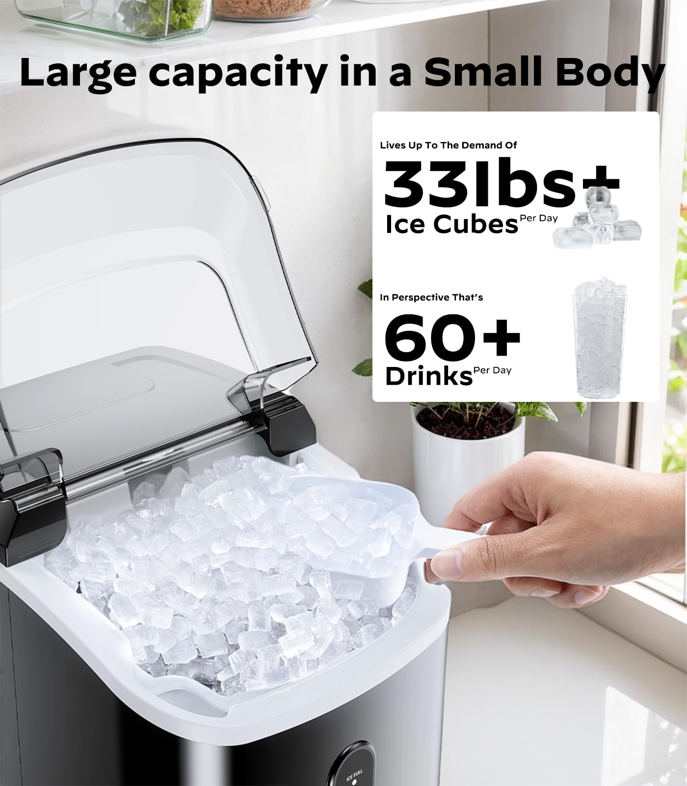 Nugget Ice Makers Countertop, Pellet Ice Machine With Self-Cleaning Function, Nugget Ice Machine Produces 33 Lbs Of Chewable Ice In 24 Hours, Sonic Ice Maker Perfect For Home Kitchens Party Camping on Fridge.com - View 3