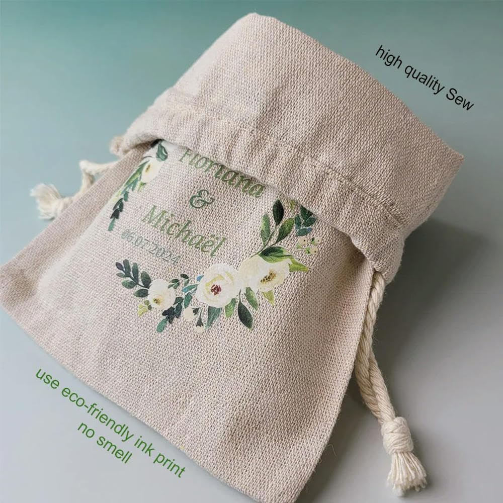 LIUXIN Lot de 50 sachets Cadeaux en Lin Naturel, 5 x 7 cm, 7 x 9 cm, 9 x 12 cm, sachets Anti-poussière en Jute pour Bonbons de fête