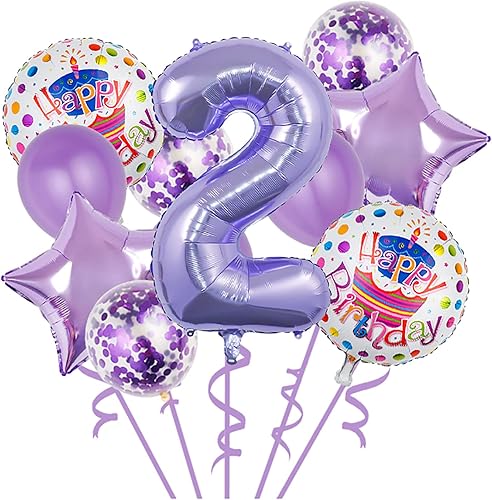 Globos, 11 globos de aluminio para niños de 2 años para decoración de fiesta de cumpleaños de 2 años, globos de confeti, globos de fiesta de