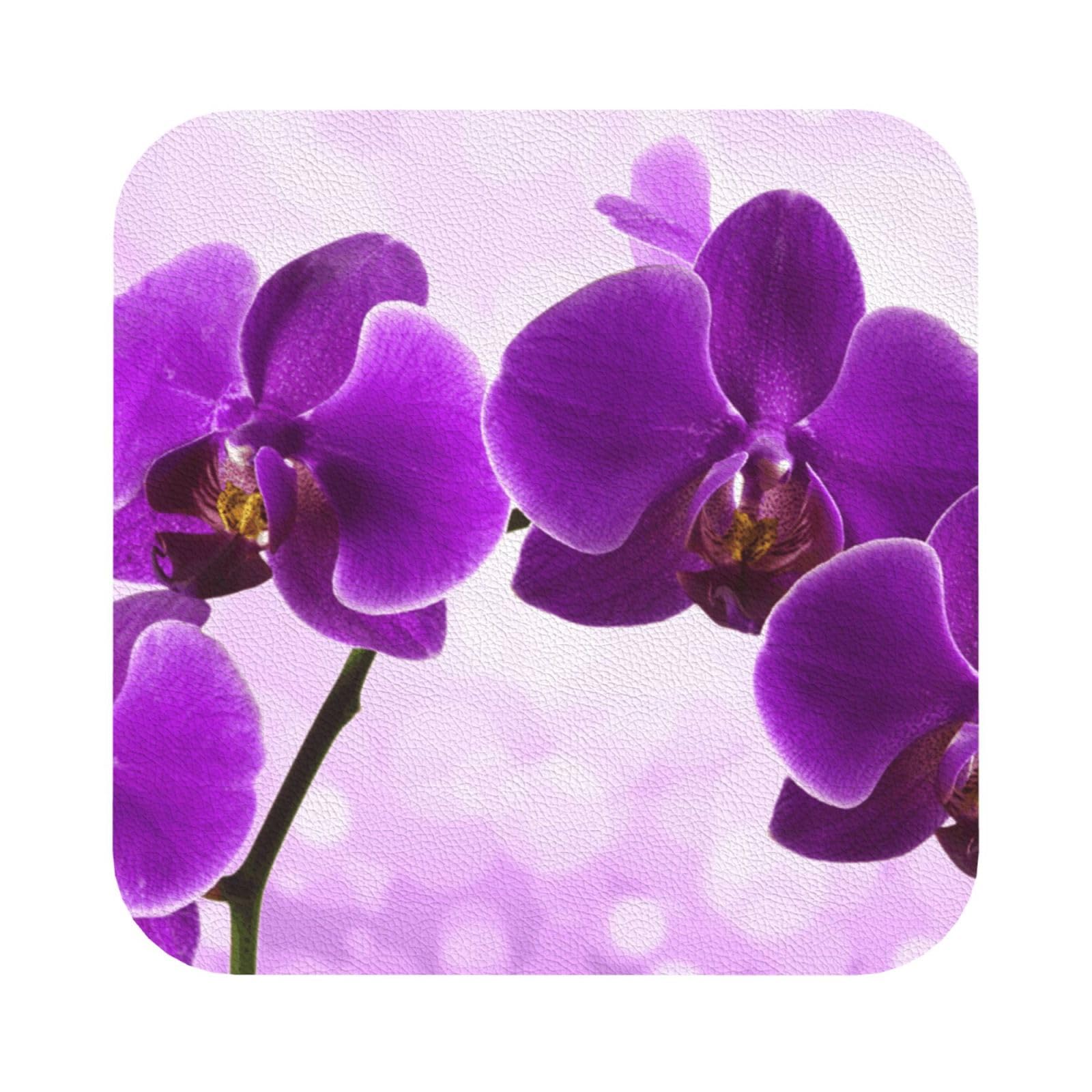 Purple flower PU Leather Coasters Set of 6 Square Drink Coasters