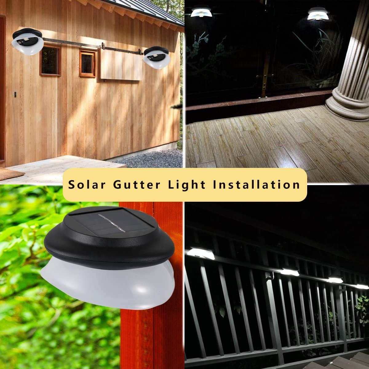 KINGCOO solarne lampy ogrodzeniowe, wodoodporne, 9 LED, solarne światła rynnowe, do ogrodu, na patio, krajobraz, taras, hol, oświetlenie ścieżki, czarne, białe, 4 sztuki