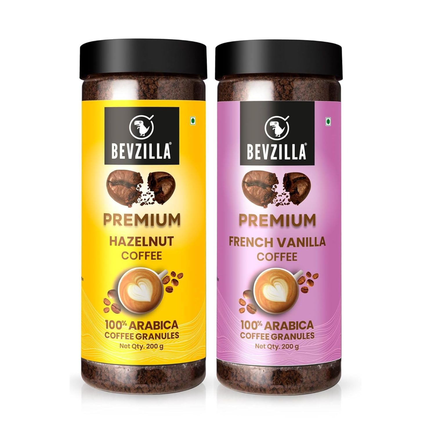 Bevzilla Instant Coffee Combo | 200g Hazelnut & 200g Vanilla Flavoured Instant Coffee Powder | Perfact For Espresso, Latte & Cappuccino | Hot & Cold Brews