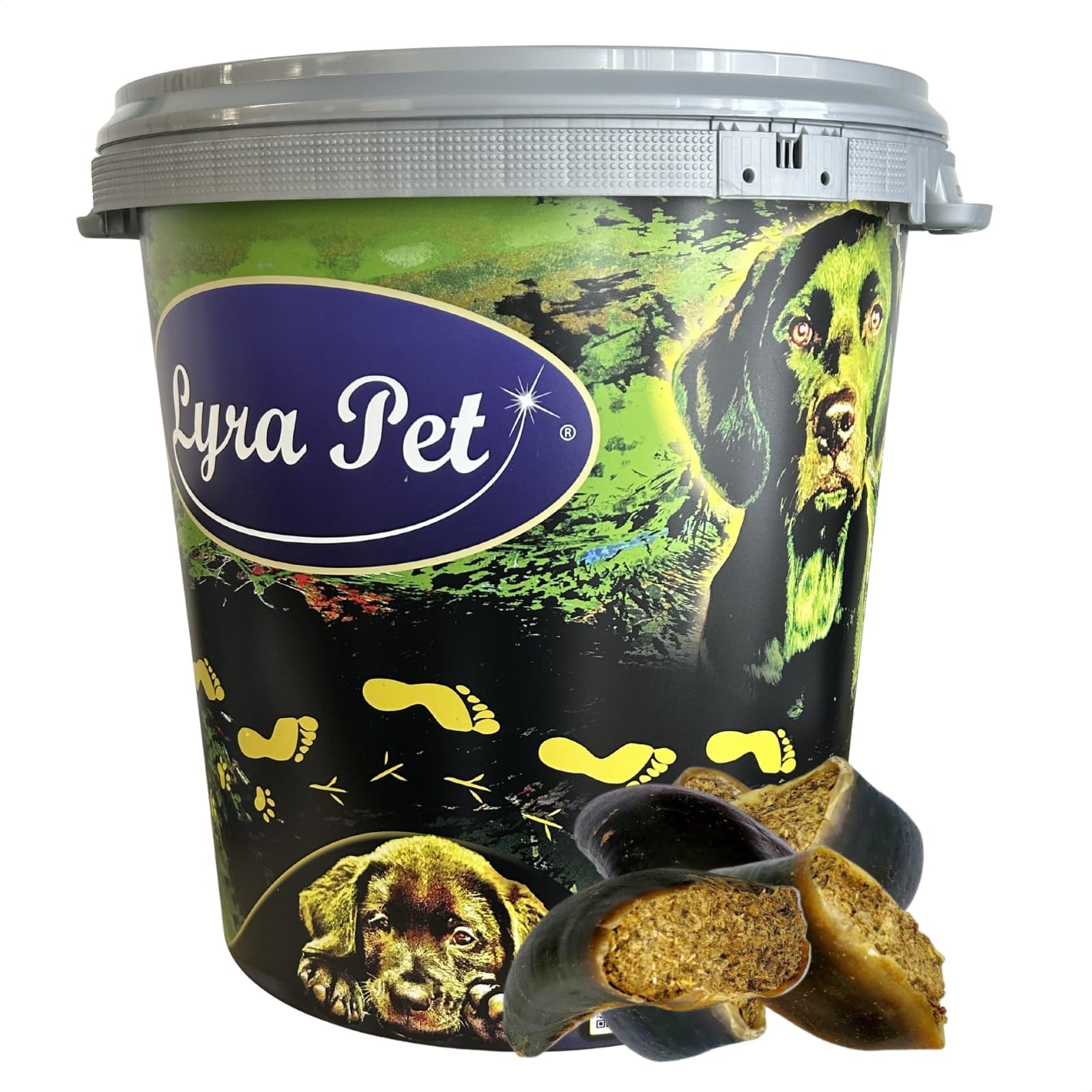 Lyra Pet® 15 Sabots de bœuf fourrés au Rumen & Foie env.120g + Seau de 30 L