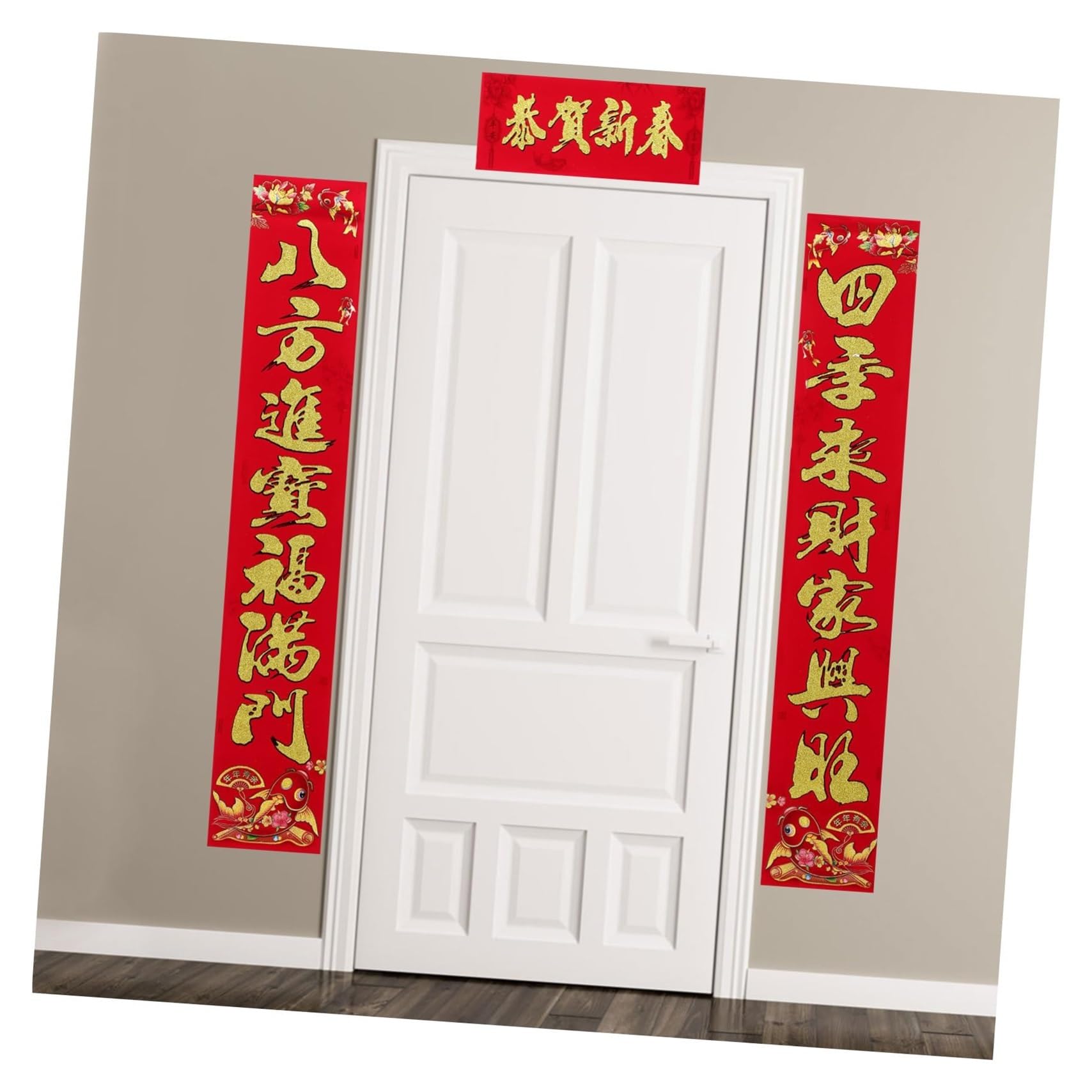 couplets Set， Chinese New Year Decoration,2 Sets Flocking Gold Powder Couplet Spring Festival Couplets Door Sign