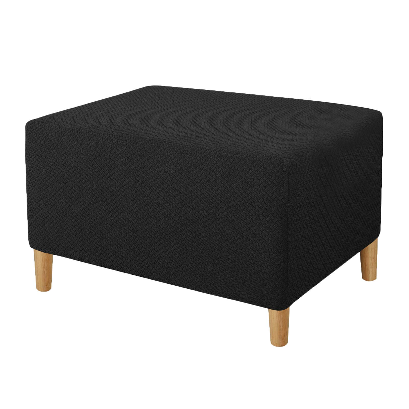 Xjhkg Black Ottoman Footstool Cover, Rectangle Stretch Foot Stool Pouffe Cover Furniture Protector With Elastic Bottom (,Medium)