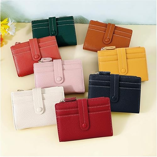 Miniatura 6 de Cartera pequeña plegable para mujer, con bloqueo RFID, de cuero, con cremallera, con ventana de identificación y tarjetero de crédito, Verde claro,