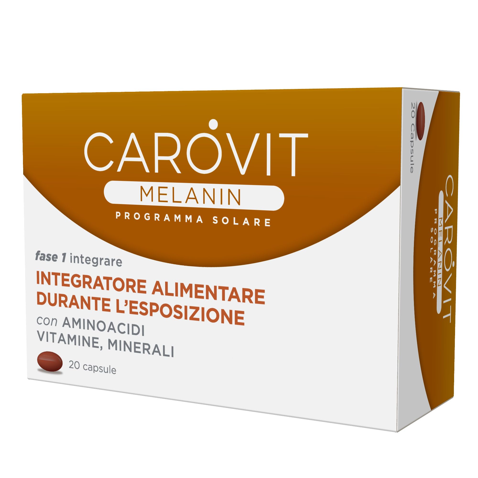 Carovit Melanin, Programma Solare, 20 Compresse, Integratore Abbronzatura, Stimola Melanina, Indicato Durante l'Esposizione al Sole, con Vitamine, Aminoacidi, Minerali e Acido Lipoico
