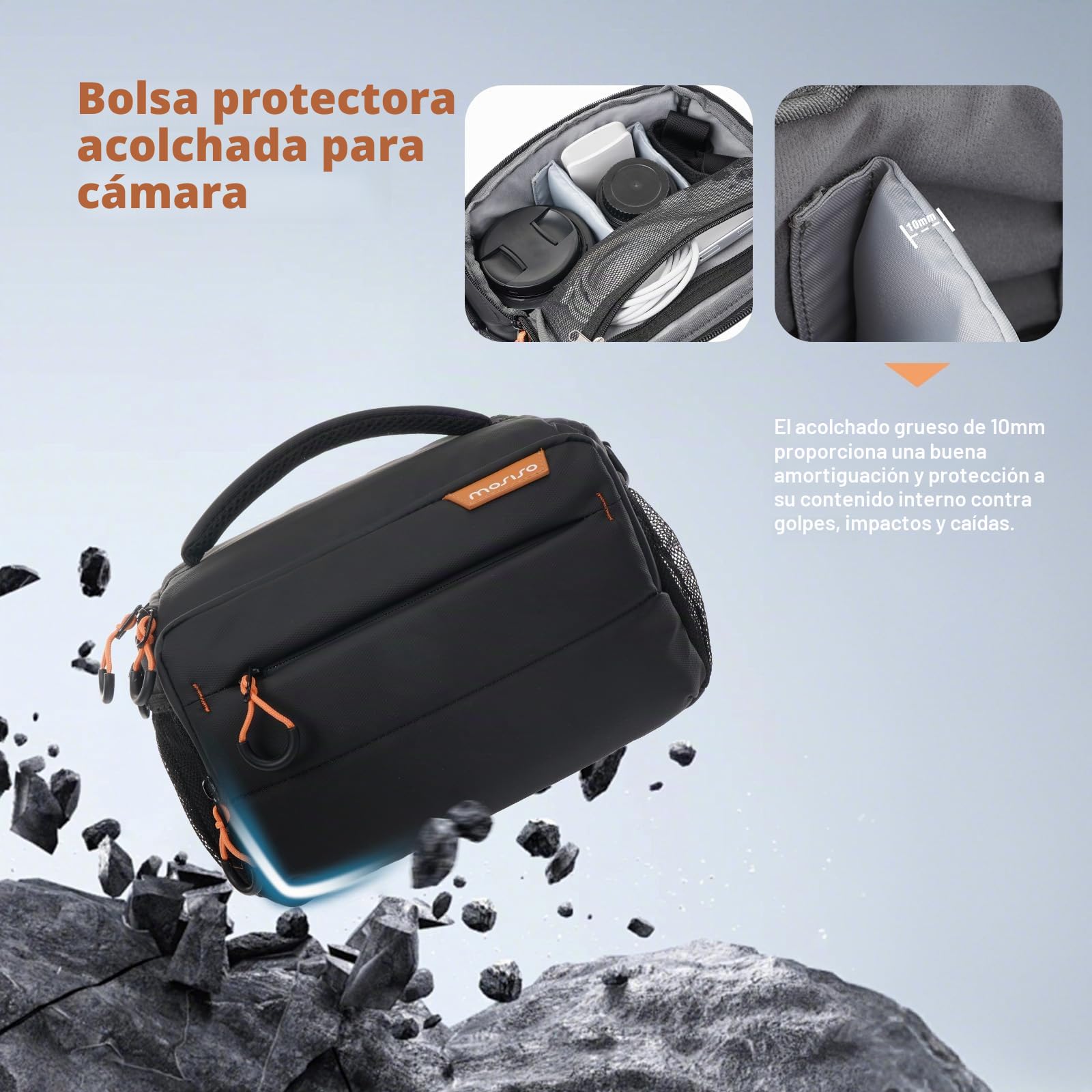MOSISO Bolso Pequeño para Cámara para Fotógrafos, Bolsos Compactos Hombro Cámara para cámaras DSLR/SLR/Sin Espejo, Impermeable Bolso Cruzado Fotografía con Rain Cover para Canon/Sony,Negro