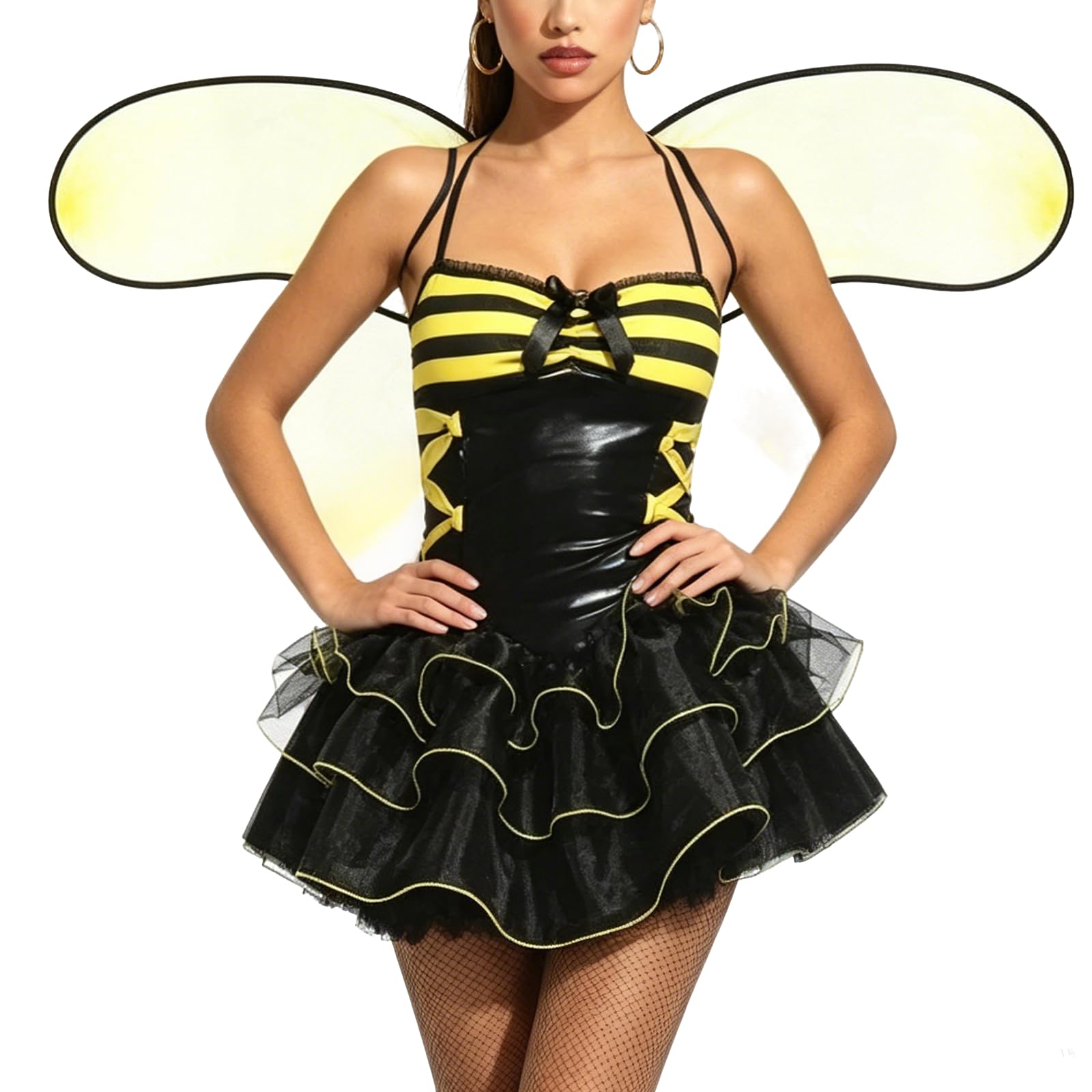 Lshyuehao Halloween Bee Costume for Women Ladybug Cosplay Dress with Wings (B-Yellow, S) — image 1
