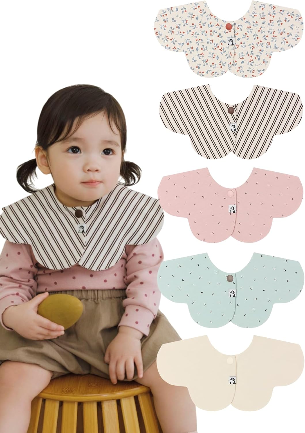 Konny Baby Bib 3/5/7-Pack Set, 360 ​​° Rotate, Soft and Absorbent Drooling for Toddler Boys Girls Baby Essentials