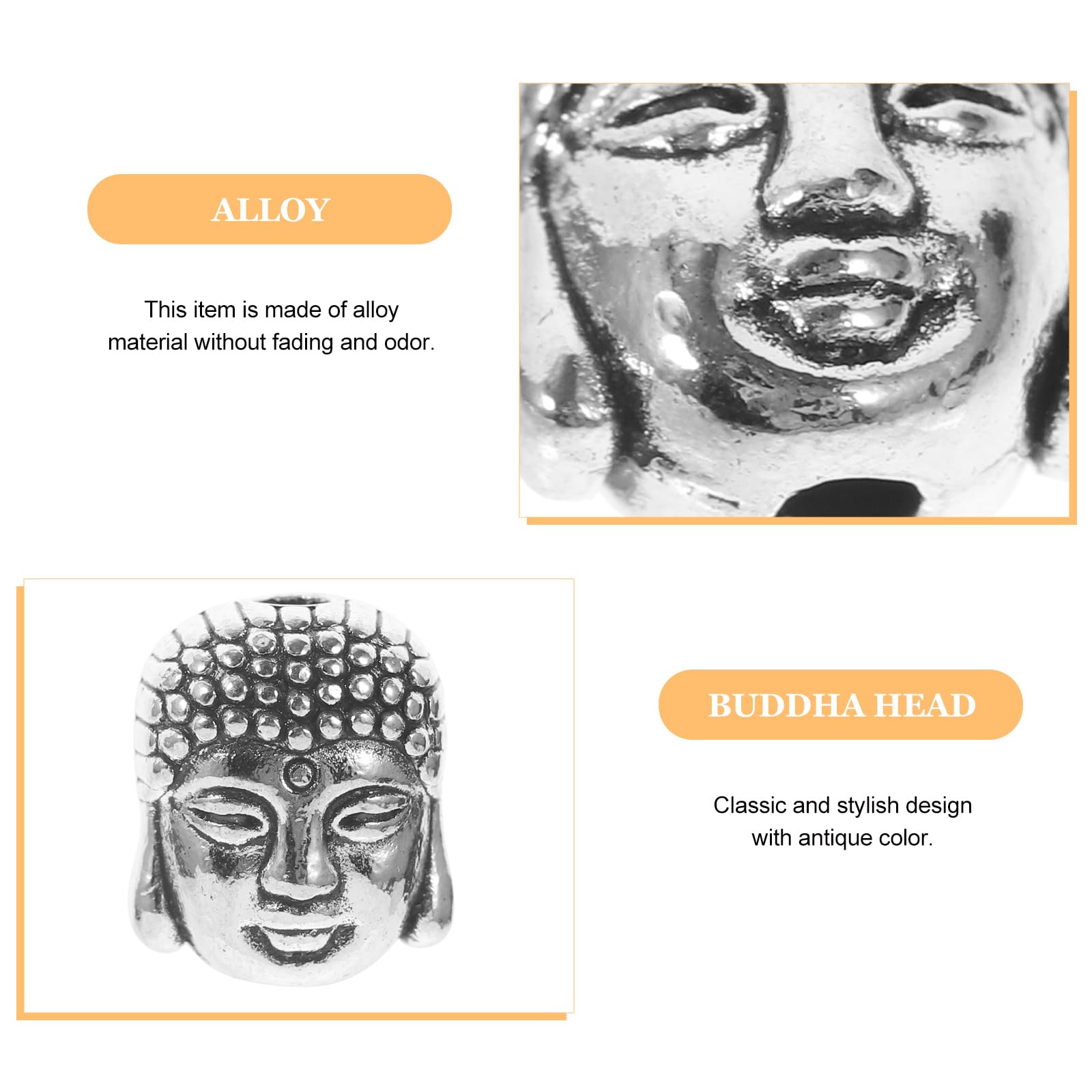 Healifty Double-Faced Buddha Head Beads 20 Pack 0.4 Inch Antique Silver Spacer Beads for Jewellery Making Diy Bracelets and Necklaces Religious Accessories - Image 2