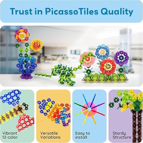 Miniatura 8 de PicassoTiles Juego de 600 fichas de construcción entrelazadas con bloques de disco creativos, juguetes de aprendizaje STEM para educación temprana y