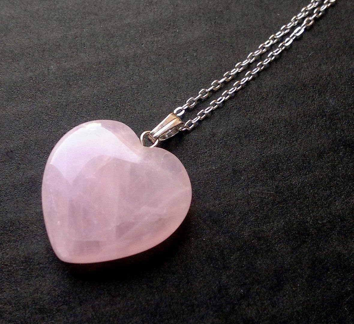 Forever Love 1pc Real Sterling Silver Pink Rose Quartz Gemstone Large Heart Drop Pendant Necklace 18 inch Healing Crystal Chakras Stone Jewelry Gift NK18-17