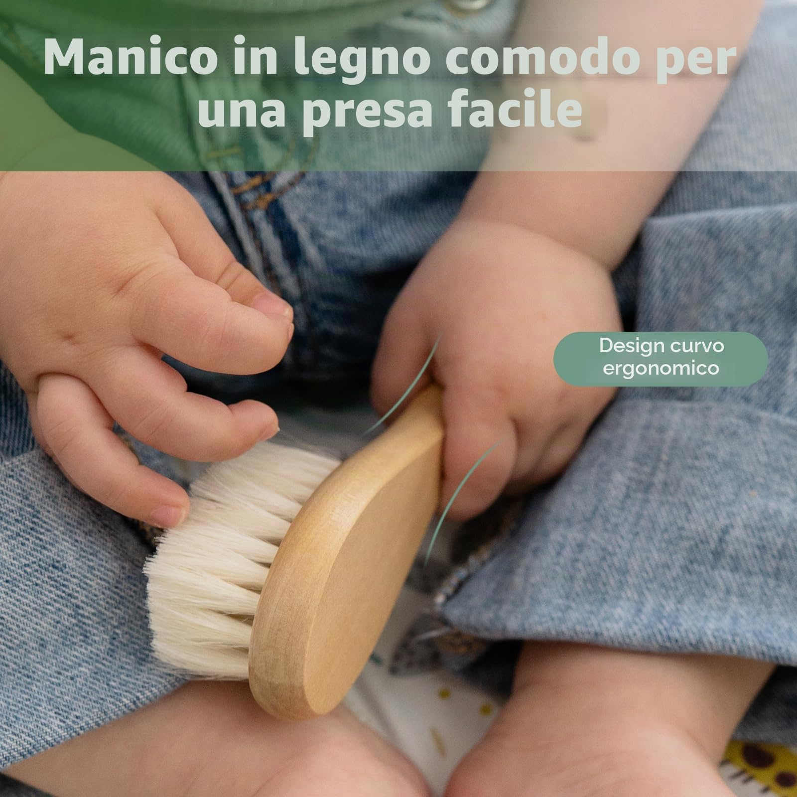 Haakaa Spazzola per Bambini, Spazzola Neonati, Spazzola per Capelli per Neonati, con Morbide Setole Naturali, Impugnatura Di Legno Antiscivolo