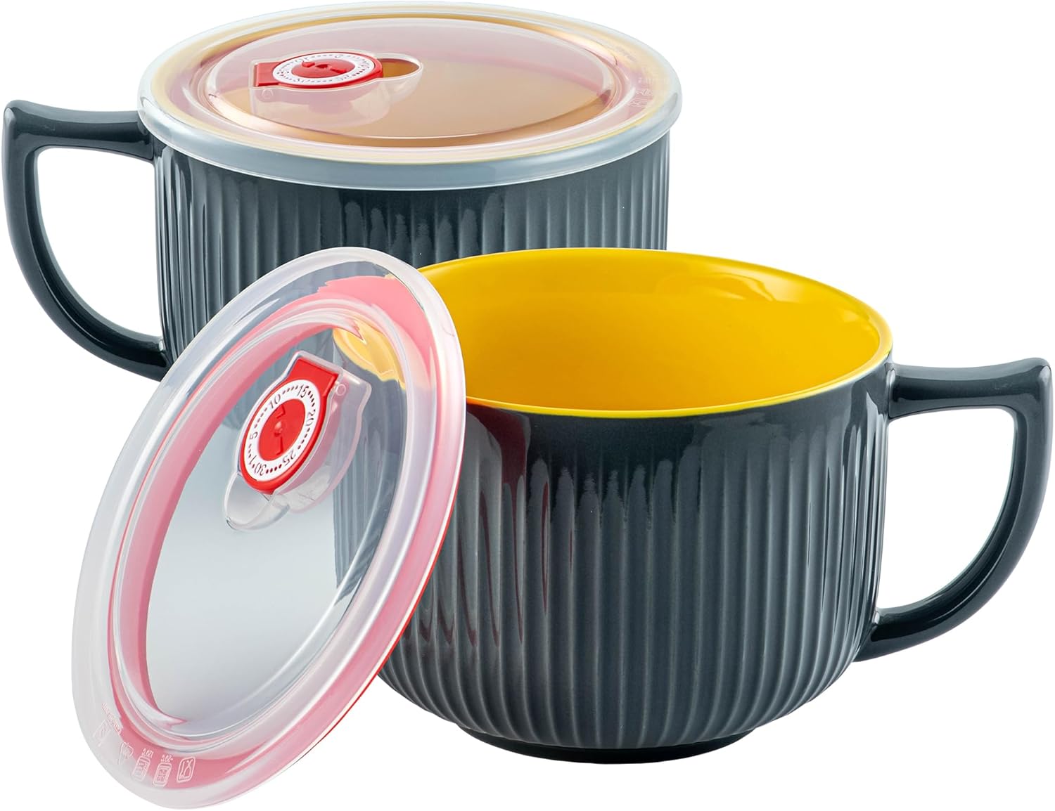 Ceramic Soup Bowl with Handle 32oz – Microwave Ramen Bowl with Lid, Soup Mugs & Cups for Cereal, Oatmeal, Ramen, Instant Noodle, Soup Container with Lid - Set of 2 (Vintage Blue)