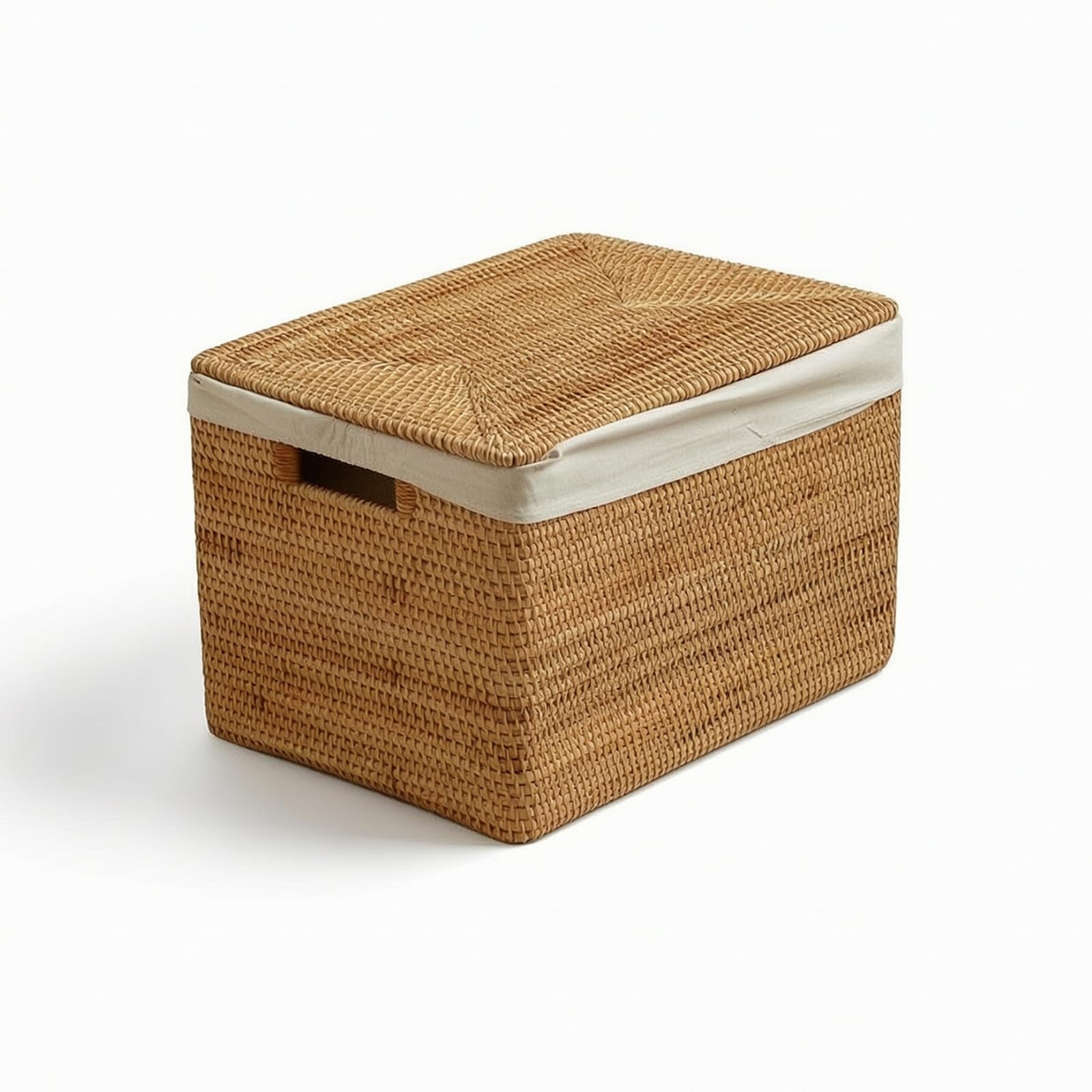 Milageto Cesta de Almacenamiento Caja Organizador Contenedor con Tapa de Ratán Hecha a Mano con Asas Laterales Mantiene el Polvo Fuera Adecuada para Armarios Dormitorio Salón, 50x30x30cm