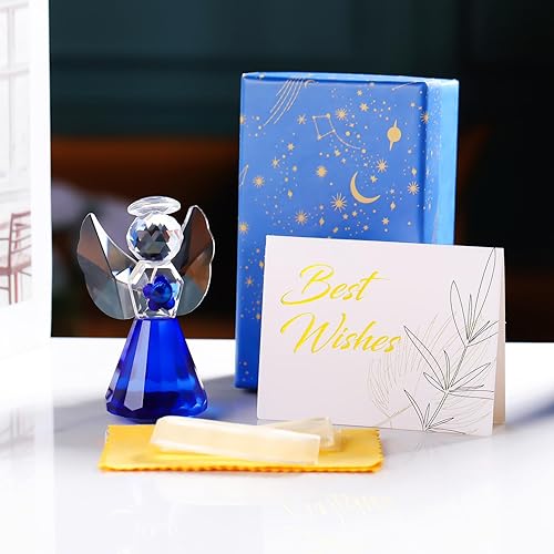Miniatura 3 de YWHL Decoración de figura de ángel de cristal azul, figuras coleccionables de estatua de ángel de la guarda, bonito adorno de ángel para mujer