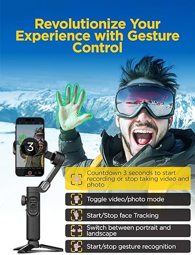 Miniatura 4 de Gimbal estabilizador para smartphone, iPhone Gimbal wFocus Wheel CaraObject Tracking Gimbal para iPhone 15 14 Pro MaxAndroid plegable 3-Axis