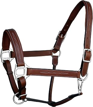 Exion Designer Stitched Padded Cushioned Horse Halter- Silver Hardware | Adjustable Chin and Throat Snap Halter | Replaceable Crownpiece Halter | Quick Release | Black, Havana Brown | Over, Full