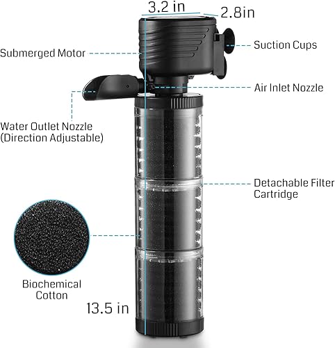 Miniatura 7 de SainSmart XpertMatic - Filtro de acuario de 3 etapas de 475 GPH para tanque de peces de hasta 120 galones, estilo moderno, material ABS negro,
