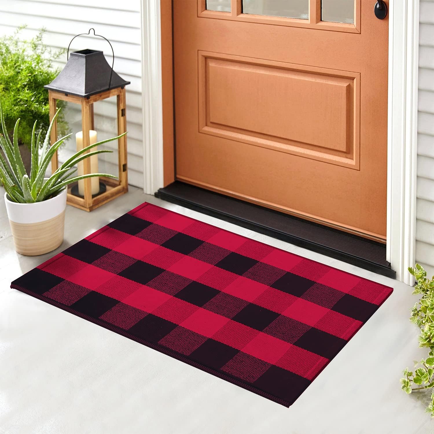 Red and Black Buffalo Plaid Outdoor Rug 24x36 Cotton Buffalo Plaid Rug for