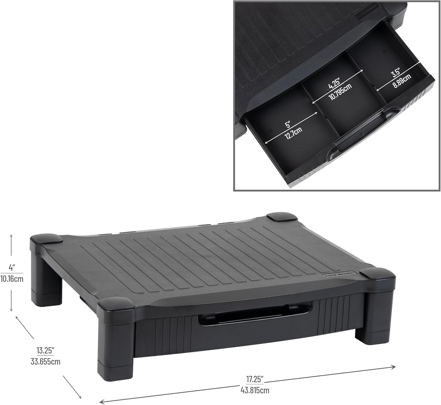 Mind Reader Monitor Stand, Storage Drawer, Desktop Organizer, Laptop Riser, Office, 17.25"L x 13.25"W x 4"H, Black