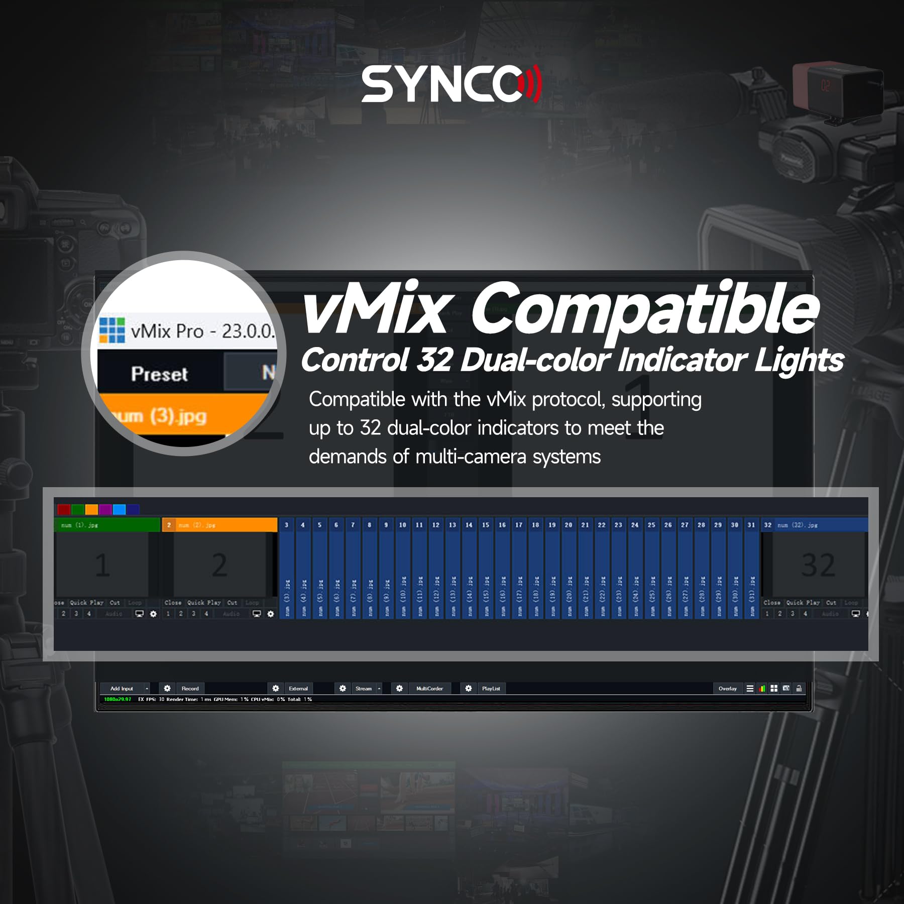 SYNCO CE3 Wireless Tally Light System 2.4G LoRa 1000mm Transmission IP Remote 10 Working Hours Compatible with vMix (Single Light) - Image 4