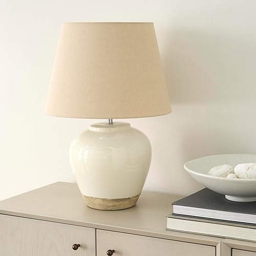 Nourison Home Lámpara de mesa de cerámica de granja de 20 pulgadas blancoarena para dormitorio, sala de estar, consola, entrada