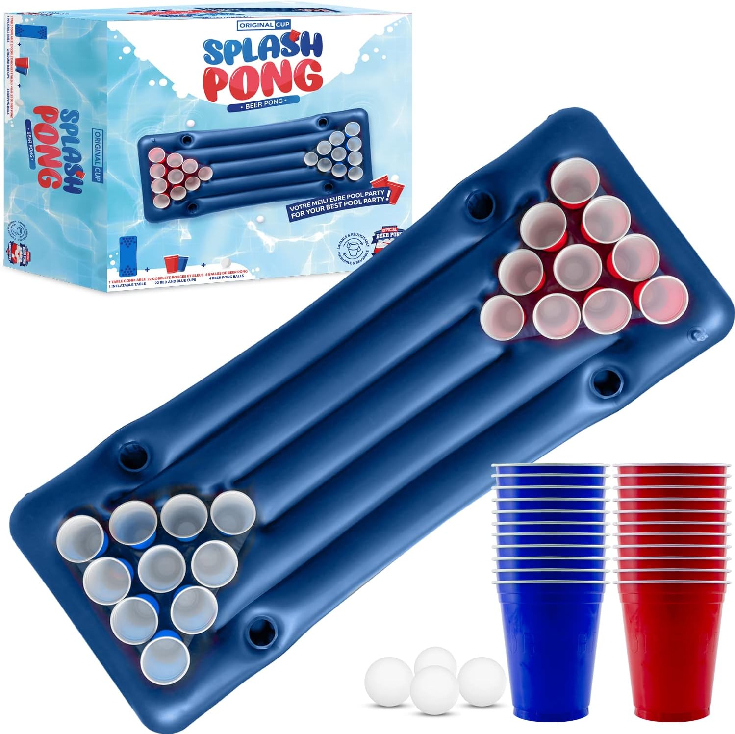 Splash Pong® | Official Inflatable Beer Pong Table + 22 Cups (11 Red ...
