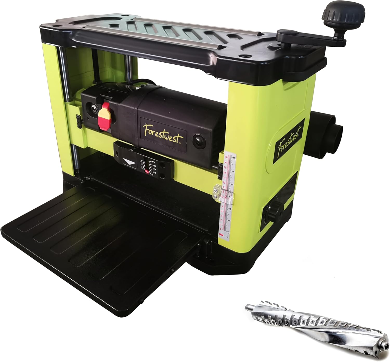 FORESTWEST 10523, 13-Inch Benchtop Thickness Planer, 13.6-Amp Corded, Helical Cutterhead, 8,500RPM with Granite Table